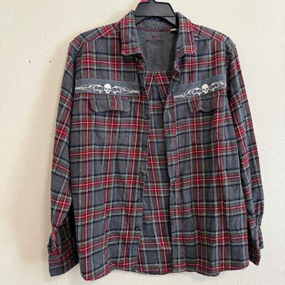 Woolrich Long Sleeve Flannel with Upcycled Skull Graphic Size XXL - Picture 2 of 11